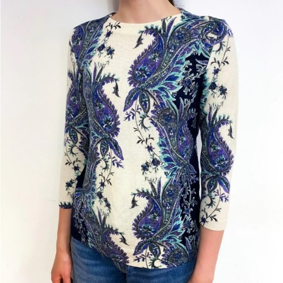 Talbot's 100% Cashmere Paisley Crew Neck Sweater XS - Picture 1 of 6